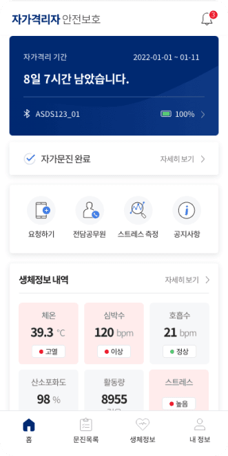 자가격리 앱 대시보드